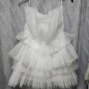 Lulu's White Tulle Strapless Dress